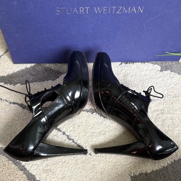 Stuart Weitzman Glossy Black Lace-Up Heels